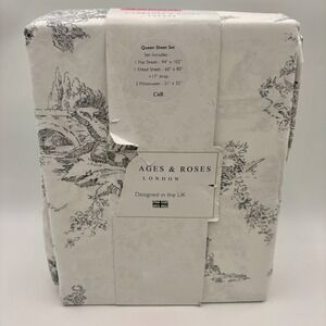 Cabbages & Roses London Queen Sheet Set Ditsy Floral Mineral 100% Cotton Toile